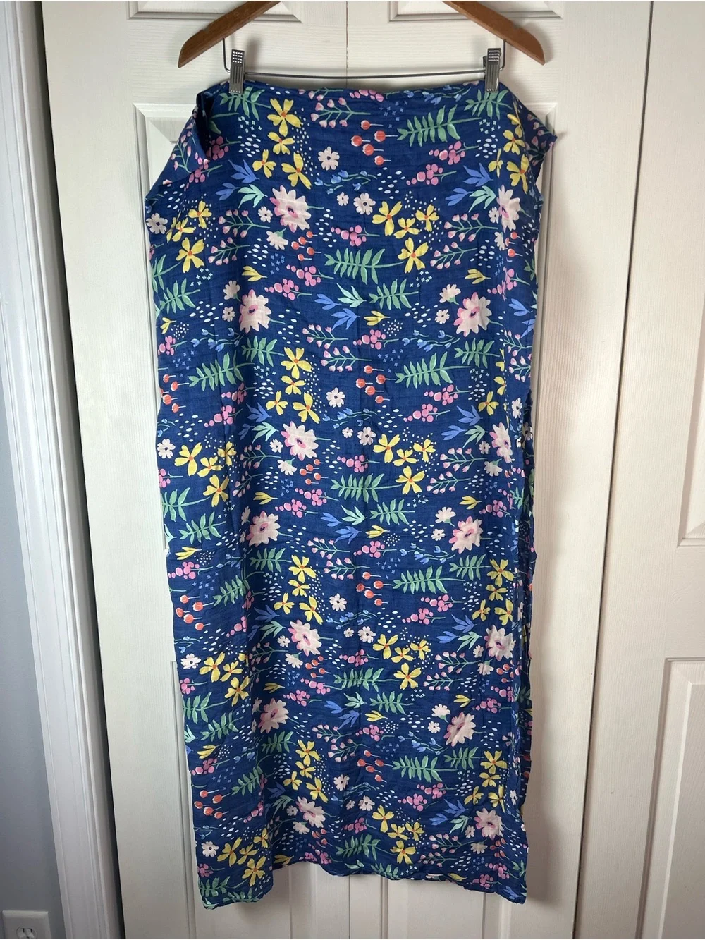 Cloud Island Blue Floral Baby Swaddle Blanket Pink Green Yellow Wildflowers HTF